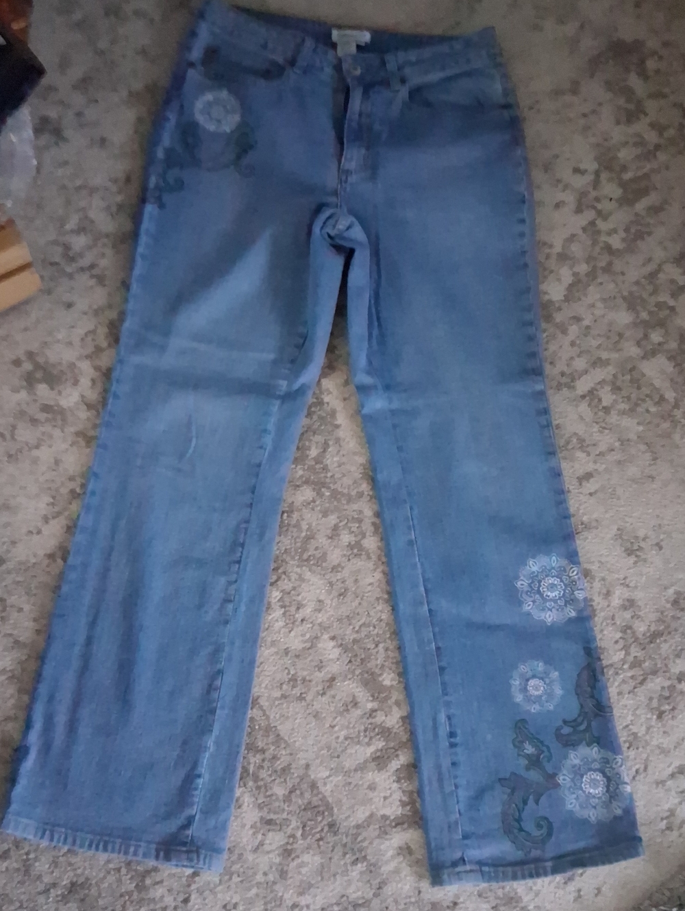 Coldwater Creek Light Blue Floral Embroidered Wide-Leg Jeans